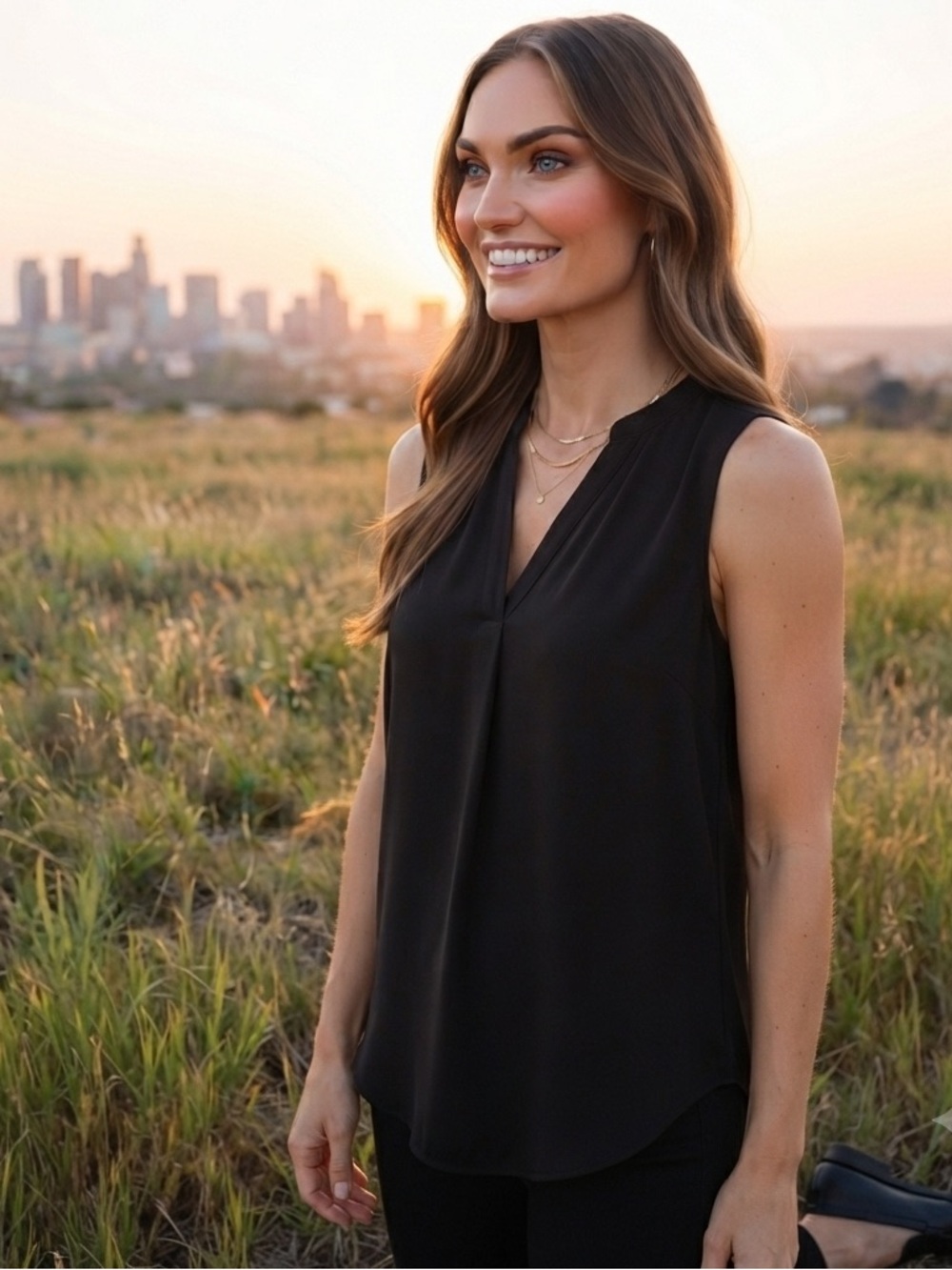 a.n.a. Black Sleeveless V-Neck High-Low Top